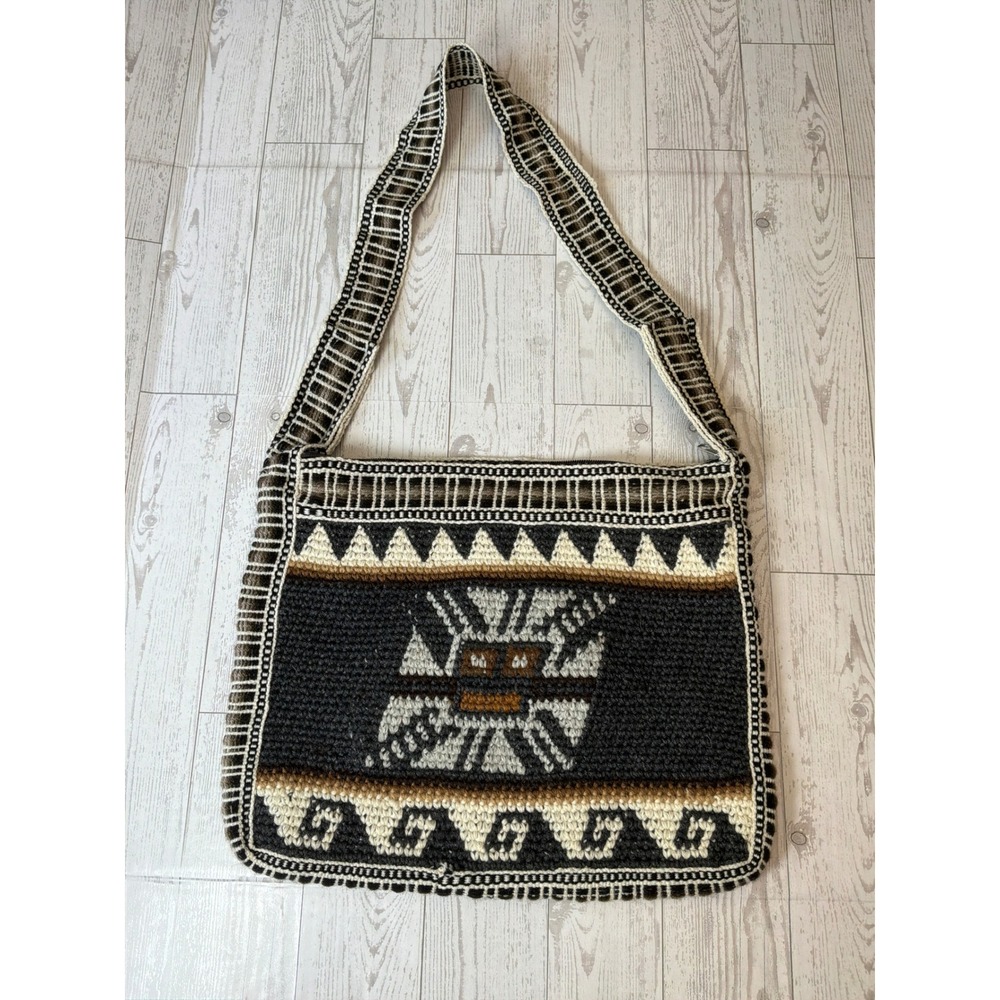 Unbranded Crossbody Bag Unisex Medium Brown Wool Woven Boho Granolagirl Vintage